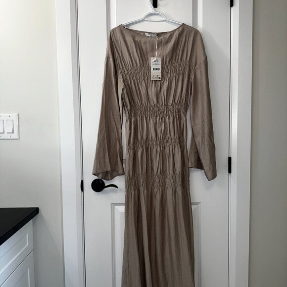 Smock Detail Long Sleeve Maxi Dress - Picture 2 of 4